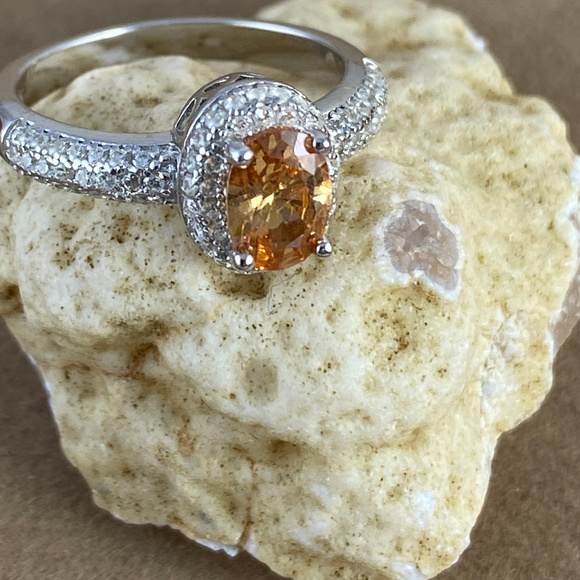 Champagne Color Sapphire & CZ's Ring size 6 - Picture 3 of 5